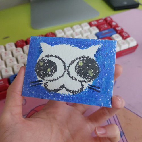 Aceo oil pastel catface - pastel,, catface,